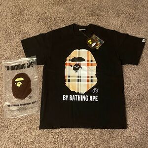 Bape Black Tee with Burberry Ape Design size-M